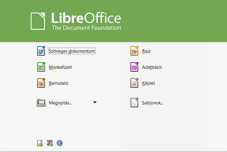A LibreOffice indító modulja, ahonnan a szövegszerkesztő, a táblázatkezelős, stb. elérhető.