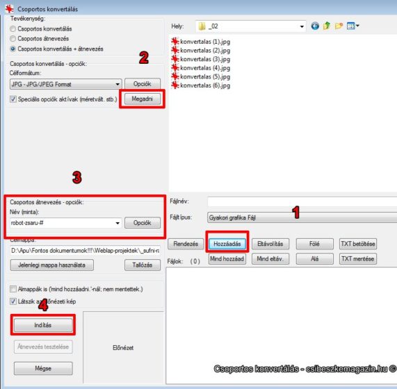 Csoportos konvertálás párbeszédablak